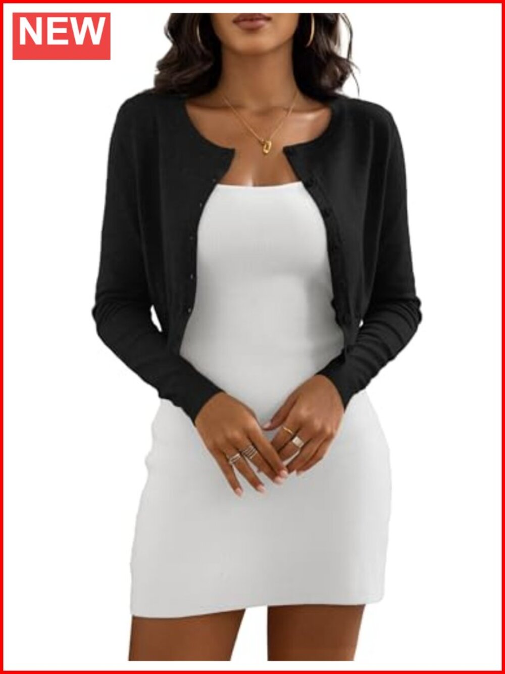 Cropped Cardigan Sweater Women Crew Neck Knit Bolero Shrug Long Sleeve Layering